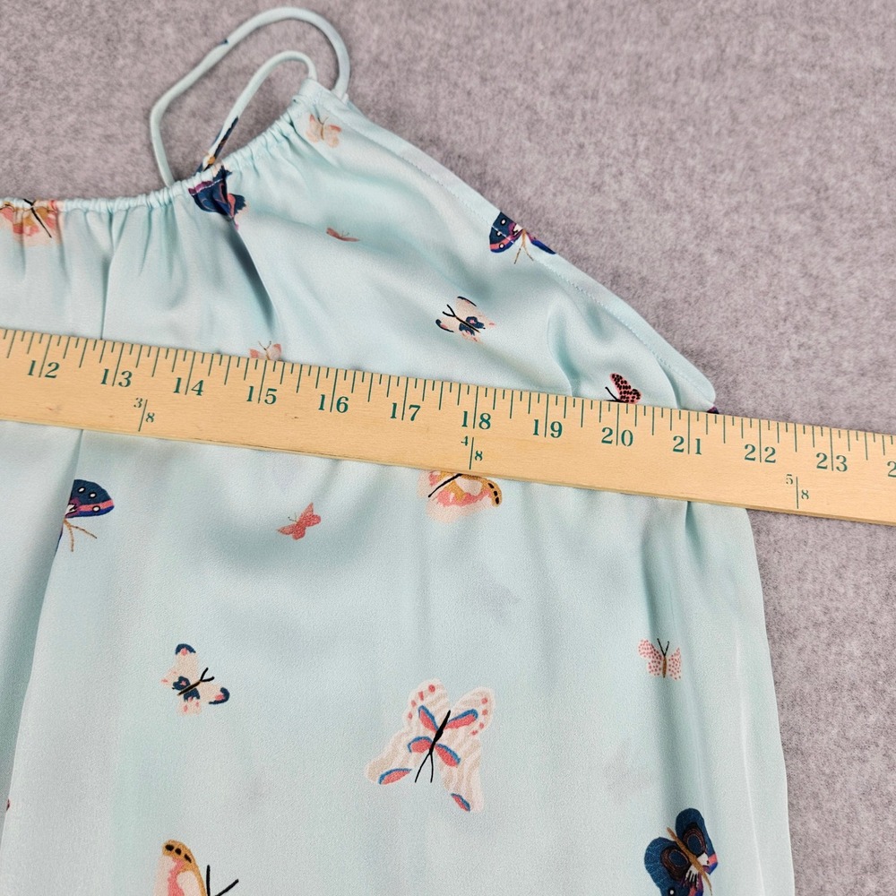 Tucker Silk Butterfly Print Camisole Top Light Blue Spaghetti Strap XL Flowy - Picture 3 of 8